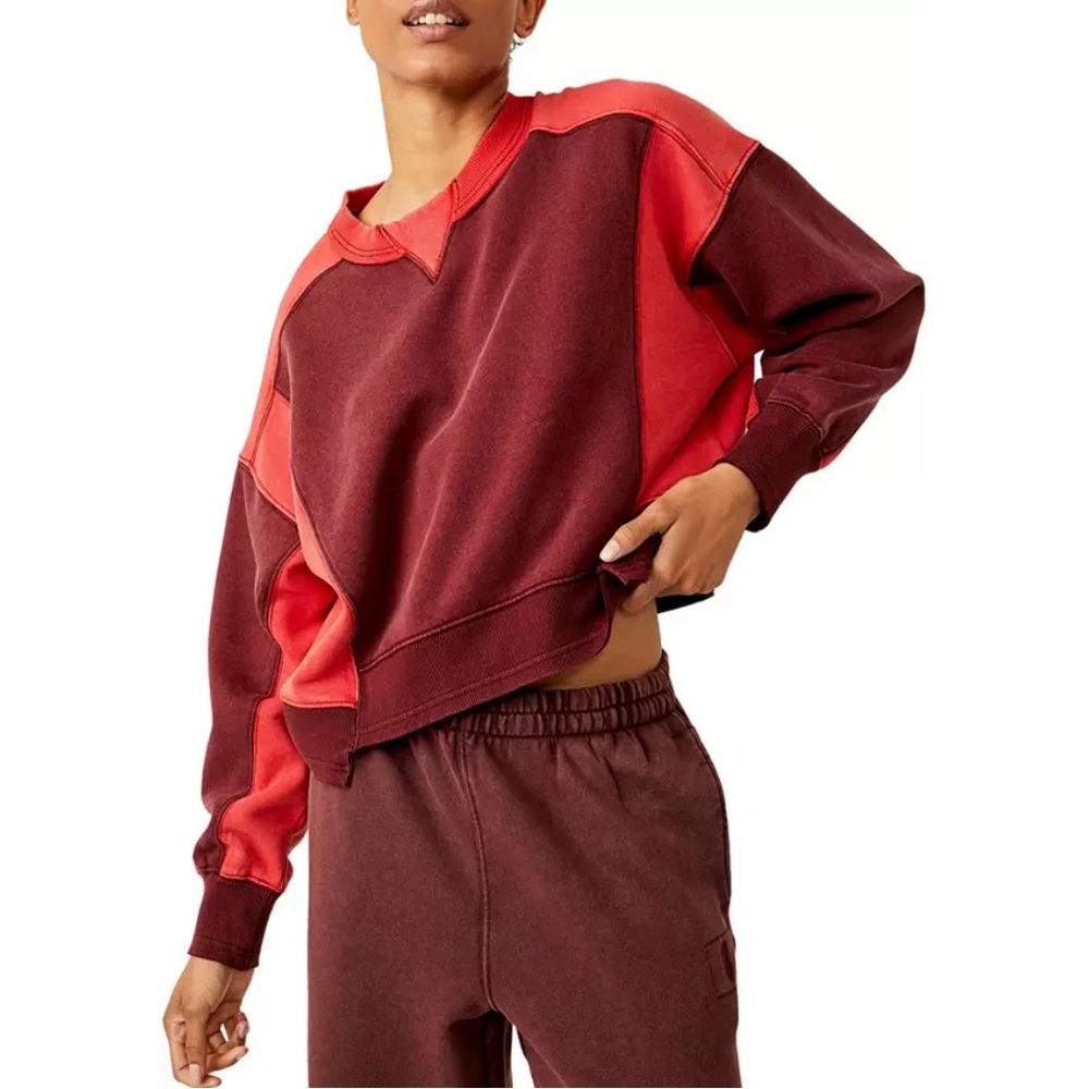 NWT Free People Movement Women's Intercept Colorblock Pullover, Oxblood, Sz XS